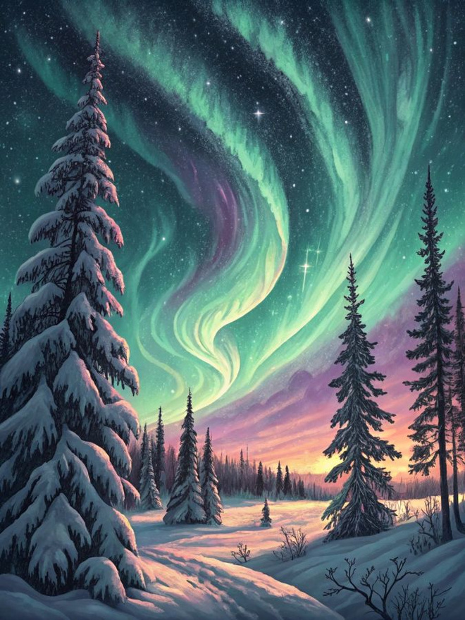 Uusi Revontulet alumiinitaulu 75 cm x 100 cm