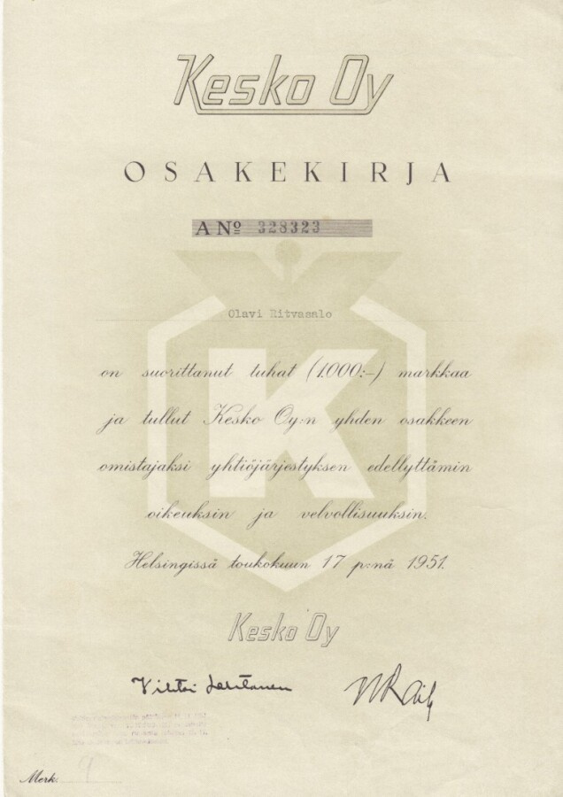 OKK 1951 Kesko Oy, Helsinki pörssi