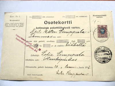 1917 Haukipudas sens osoitekortti Temmekseen