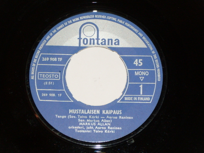 7" MARKUS ALLAN - Mustalaisen Kaipaus - single 1966 EX