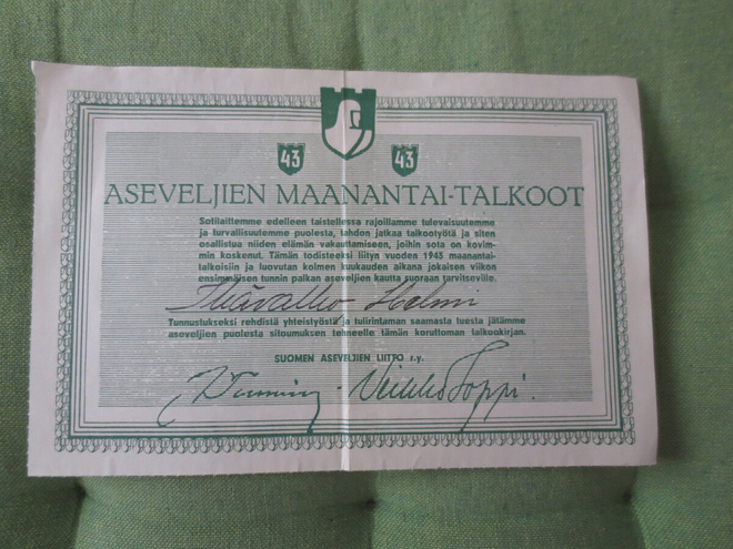 Aseveljien Maanantaitalkoot  v.1943