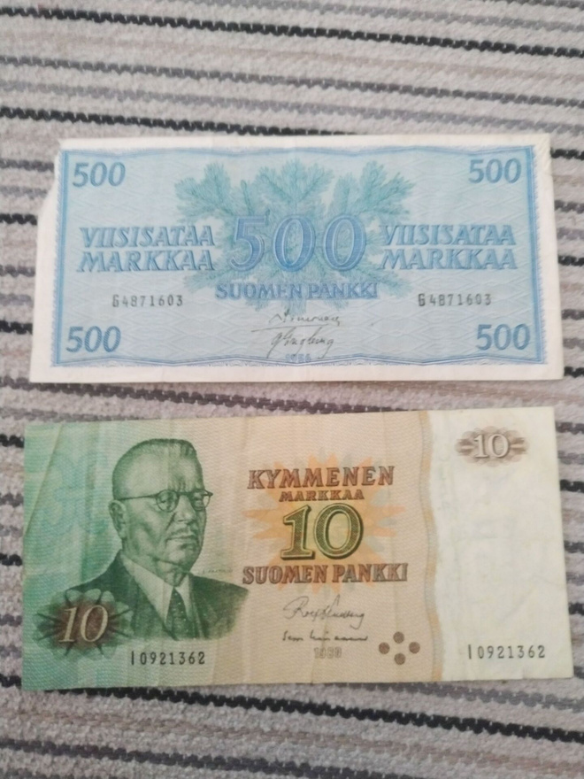 500 mk 1956 ja 10 mk 1980 I sarja