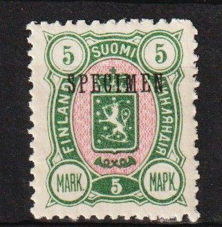 1889 5mk Vaakunamerkki SPECIMEN-leimattuna**