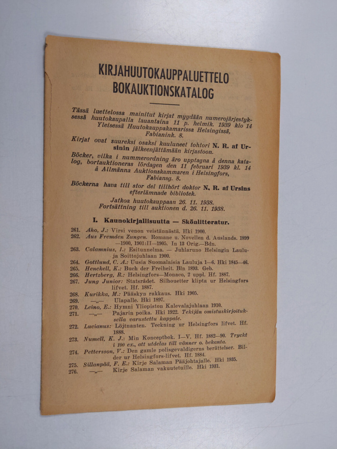 Kirjahuutokauppaluettelo : tässä luettelossa mainitut kir...