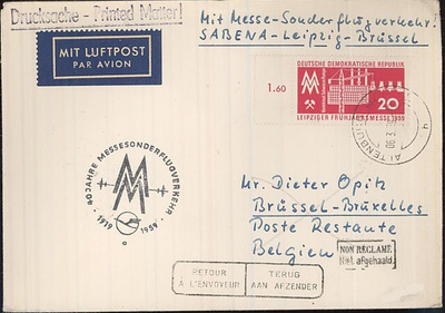 DDR Mi 678 painotuote lentoteitse  Belgiaan