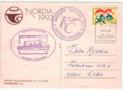 1993 NAVIRE ja 5-7.11. FILATELIA 93  sekä KRISTINA CRUISES