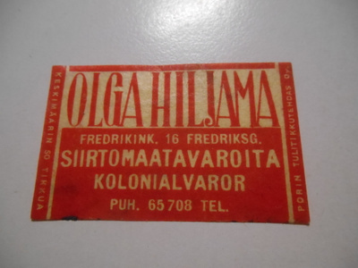 TT Etiketti Olga Hiljama Fredikink. 16