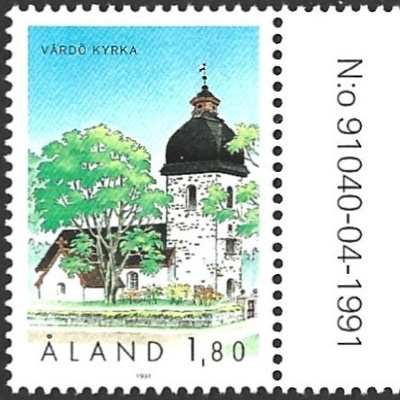 Ål 1991 Vårdön kirkko 1,80 mk välilöpari numero ** LaPe 054