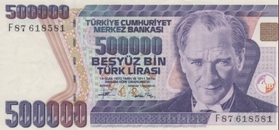 (B0094) TURKEY, 1993 (ND). 500000 Lira. P-208. XF