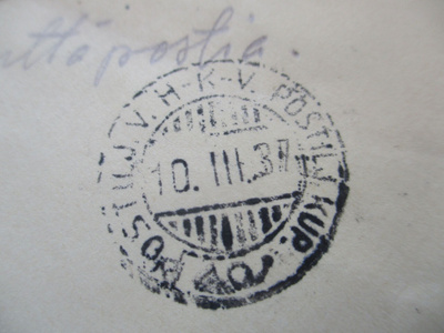 1937 Postivaunuleimaus kenttäpostiharjoituksen kuorella