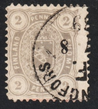 1875 2pennin harmaa Vaakunamerkki leimattuna