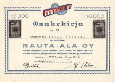 OKK 1947 Rauta-Ala Oy, Naantali osakekirja