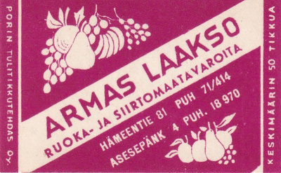 Armas Laakso, Hämeentie 81, Asesepänk 4    4/11