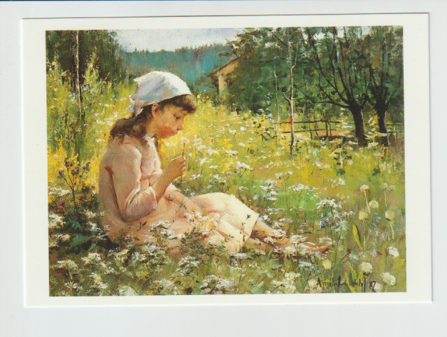 Postikortti, TAIDE, AMELIE LUNDAHL, Tyttö niityllä