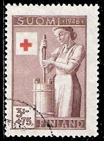 1946 Punainen Risti 3 mk + 75 p leimattu LaPe 308