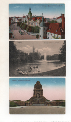 LEIPZIG, kolme vanhaa korttia,  keskimmäinen kulkenut 1922