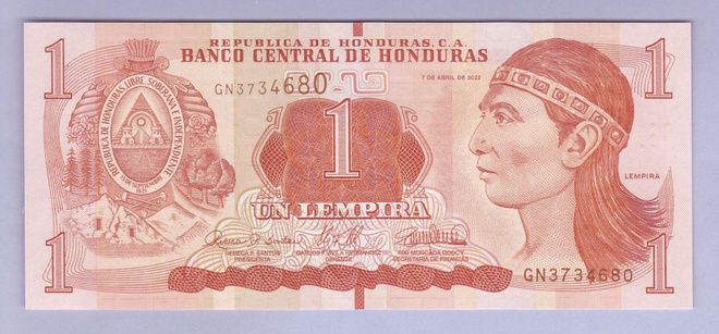 Honduras 1 Lempira v.2022 UNC P-96