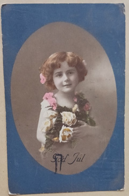Pikkuleidi tuo joulukukkia, soikiokortti, p. 1915 + sens.