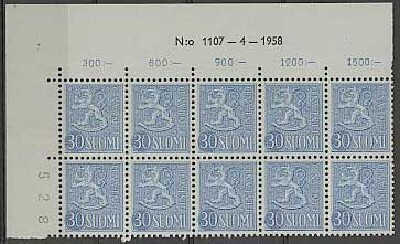1956 30 (mk) sininen nro-10lö 1107 ++