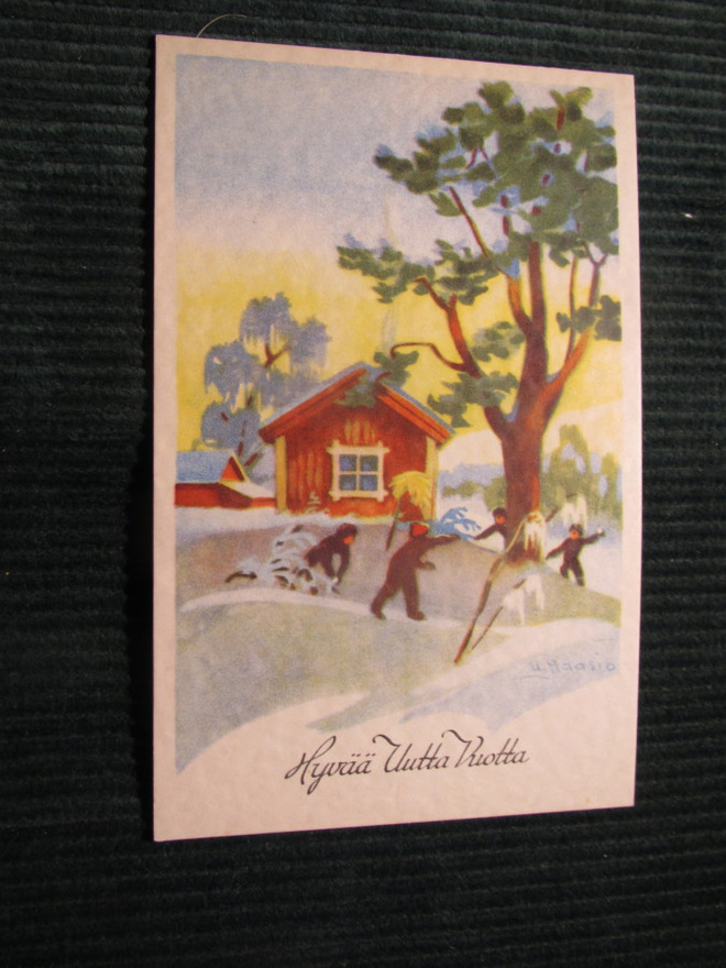 Postikortti Hyvää Uutta Vuotta. 1940-luvulta. Maasio.