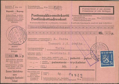 1936 3,5mk sininen leijona postiennakkopainotuote