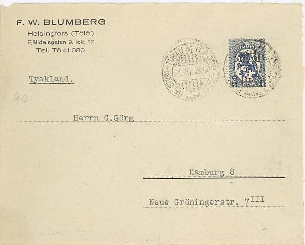 Firmakuori F.W.BLUMBERG (TÖLÖ) kirje Saksaan -26