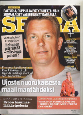 Seura n:o 36 2021 Kimi Räikkönen. Angelika Klas. Tapio Korj