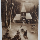 Väkeä menossa Joulukirkkoon jouluaamuna, mv pk, p. 1914 - pikkukuva 1