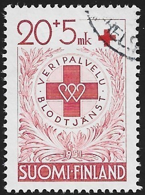 1950 Punainen Risti 20 + 5 mk leimattu LaPe 394