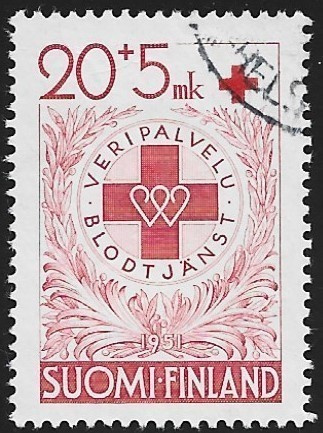 1950 Punainen Risti 20 + 5 mk leimattu LaPe 394