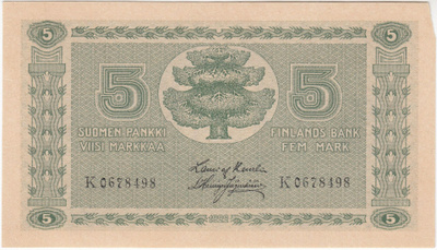 5 Markkaa 1922 K-sarjaa, sileä