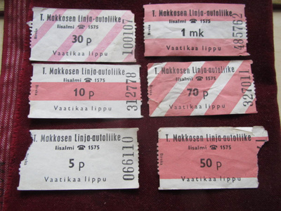 Matkalippuja. T.Makkosen linja-autoliike. Iisalmi