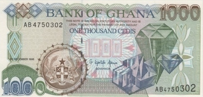 (B0074) GHANA, 1996. 1000 Cedis. P-32a. UNC