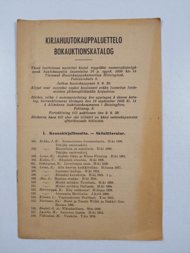 Kirjahuutokauppaluettelo : tässä luettelossa mainitut kir...