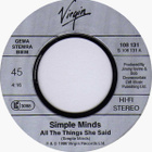 Simple Minds : All The Things She Said - 7" - pikkukuva 2