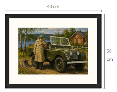 Uusi Winston Churchill ja Land Rover art print 30 cm x 40 cm