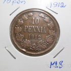 10 penniä 1912 Erittäin vähän kulunut siisti raha kl 8 - pikkukuva 5