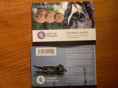 Suomi unc 2010 Suomen sentit: 1, 2 + 5 c rahasarja kansiossa
