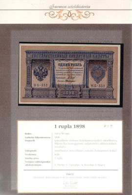 1898-1909 1rpl-25rpl viisi Suomessa käytettyä seteliä
