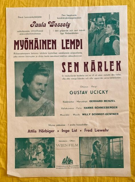 Myöhäinen lempi(1942).  Elokuvajuliste.