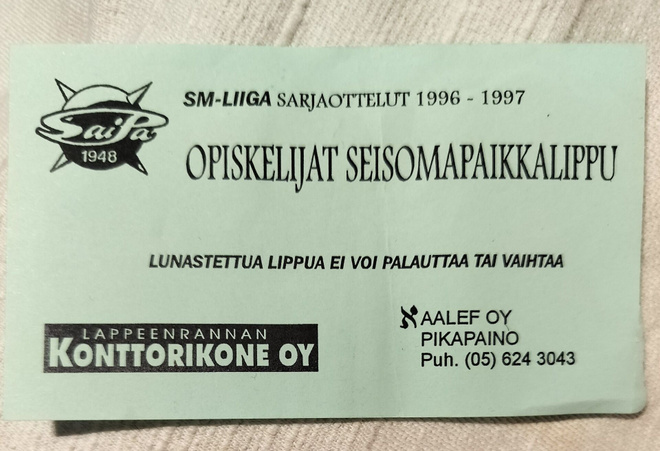 Lippu SaiPan peliin (käytetty)