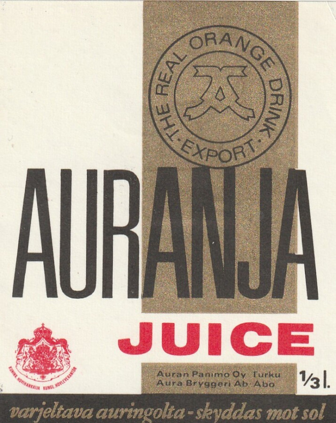 VANHA JUOMAETIKETTI - AURANJA JUICE (K11-S84)