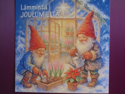Tontut hoitavat kukkia kasvihuoneella