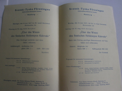 Antti Sovijärvi, luento Ruotsalais-Saksalainen Yhdistys 1937