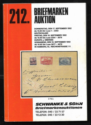 Huutokauppaluettelo - Schwanke & Sohn 17.9.1992