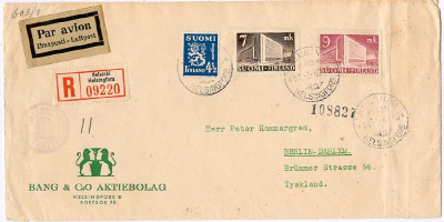 1942 4,5mk leijona, 7 ja 9 mk postitalot R-lentokirje Saksaa