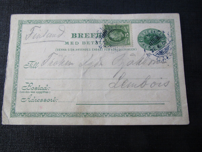 5 öre 1901 Ehiökortti. Brefkort .Ruotsi- Sweden
