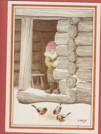 Lennart Helje  Tonttu katselee lintuja syömässä