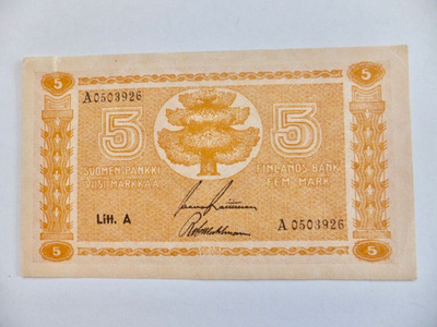5 mk 1945 HYVÄ Lähes Pakkasileä