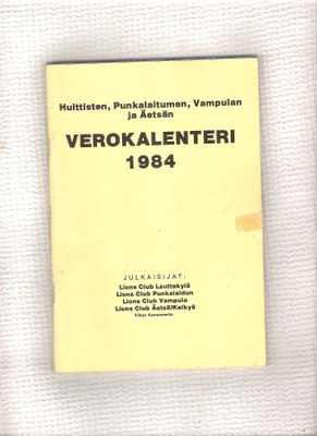 Verokalenteri, Huittinen ym. , 2 kpl. , 1984 ja 1986.